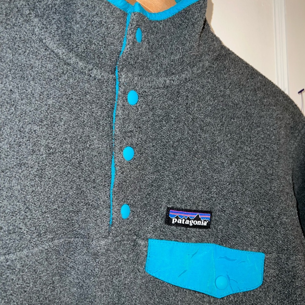 🏔PATAGONIA SYNCHILLA GRAY TEAL WOMENS FLEECE BUTTON SNAP PULLOVER WINTER… - Picture 6 of 7